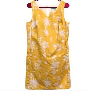 Tori Richard Dress Sz 12 Yellow Tropical Palm Tree Lantern Sleeveless Pockets‎